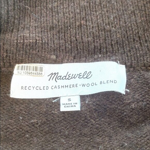 Madewell Cashmere Wool Sweater Brown Stripe Polo Collar Oversized S - Picture 7 of 8
